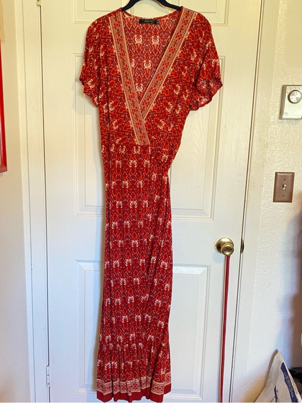 Zesica Red Printed V-Neck Maxi Dress - Women